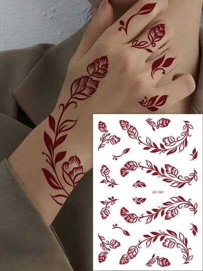 1pc Flower Hanne Tattoo Stickers For Women, Hand ,Leg And Body Art Disposable Temporary Tattoos ,For Women Fake Henna Stickers Waterproof For Festival Wedding Body Art