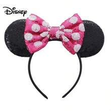1pc Disney Minnie Mouse Polka Dot Sequin Fuchsia Bow Headband, Party Costume Accessory, Suitable For Valentine's Day Gift, Holiday Party - Multicolor - View 1