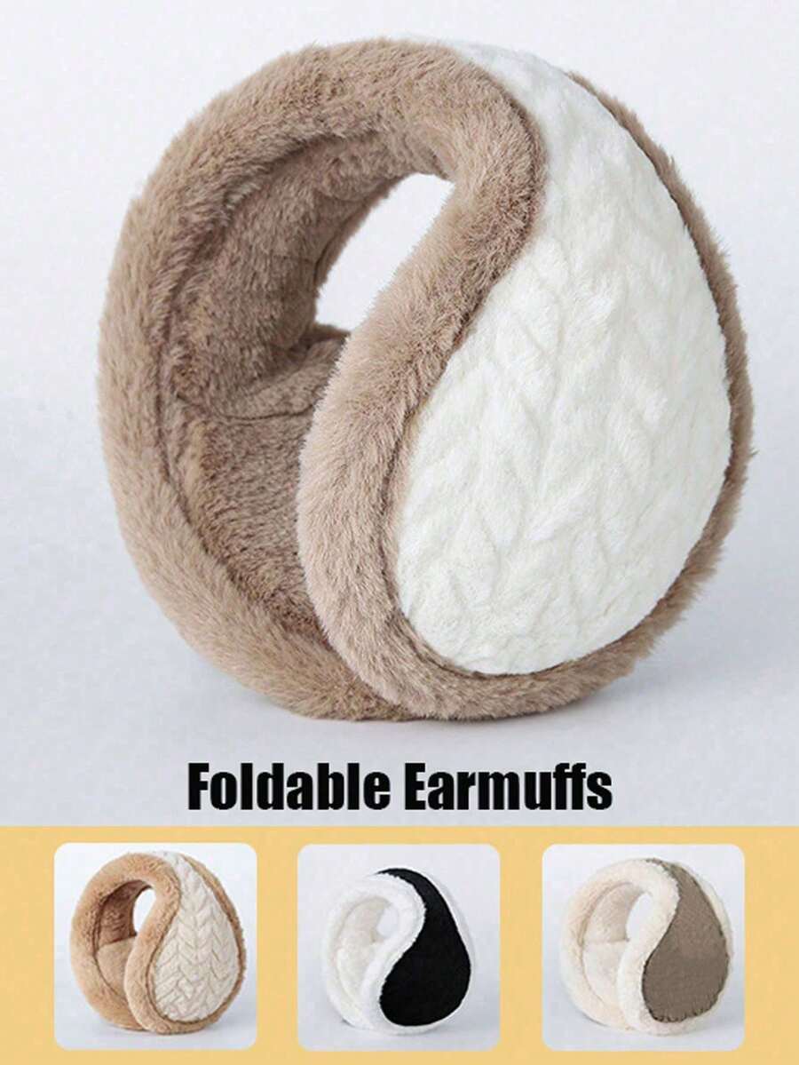 1pc Winter Muff Ear Warmer, Cute Foldable Ear Muffs, Faux Fur Warm Ear Covers, Anti-Freeze Ear Warmers, Men's Warm Ear Muffs, Winter Ear Muffs, Soft & Fluffy, Cold-Proof Ear Pads, Foldable Ear Bags, Plush One-Piece Ear Muffs, Worn Behind The Ears - Multicolor - View 1