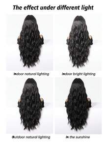 【1顶卷曲波浪高温丝假发】1顶优雅卷曲波浪高温丝假发，女士款，150%密度玫瑰网帽，时尚哑光质感，角色扮演风格，无蕾丝全头假发 - 黑色 - 查看 8