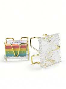 1/2pcs Desktop Self-Adhesive Memo Paper Organizer Holder With Business Card Rack, Black Walnut Simple Hollow Metal Memo Pad Holder