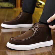 Men's Soft Solid Color Upper High Top Casual Shoes, Urban Street Style Lace Up Shoes, Preferred For Daily Wear - màu nâu - Xem 4