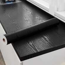 40cm X 5m Black Wood Grain Vinyl Contact Paper, Self-Adhesive Plastic Wrap, Wallpaper For Furniture, Countertops, Kitchen Shelves, Cabinets - Black - View 6