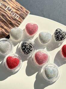 Adjustable Heart-Shaped Element 1pc Sparkling Diamond Heart-Shaped Phone Stand Adhesive Telescopic Desktop Phone Holder Phone Grip Holder Valentine's Day Gift For Family And Friends - Multicolor - View 3