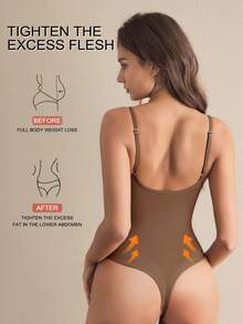 1pc Seamless Lace Deep V-Neck Shaping Bra, Effective Body Shaper Suitable For Weddings And Parties - Brown - View 2