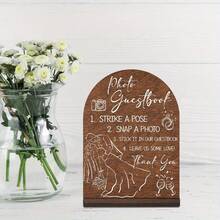 Vintage Boho Wedding Guest Sign-In Board With Stand - Wooden Photo Booth & Signature Board, Asymmetrical Shape Tabletop Decor, Suitable For Ceremony & Reception, No Power Required - Camel - View 2
