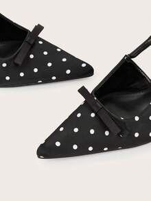 优雅尖头波点蝴蝶结踝带细高跟鞋，适合办公室通勤穿着。 - 黑色 - 查看 4