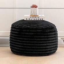 Asuprui Puf otomano sin relleno otomano reposapiés puf redondo de 20 x 20 x 12 pulgadas silla plegable para sala de estar recámara rayas negras - Cubierta de puf negra sin relleno - Ver 2