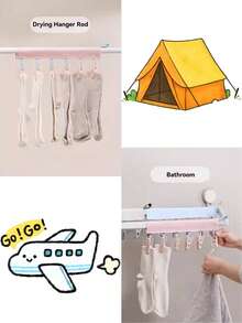 1pc Portable Foldable Clothes Hanger With 6 Clips - Space-Saving Drying Rack For Socks, Underwear And Delicate Clothes, Made Of Durable Plastic, Compact Collapsible Clip Hanger Organizer Suitable For Home, Apartment, Dorm, RV, Camping, Beach, Gym And Business Travel, Quick-Drying Breathable Design For Small Loads, Essential Laundry Accessory And Ideal Gift, Easy To Hang And Store - Multicolor - View 8