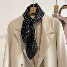 New Polka Dot Cotton Linen Scarf For Women, Stylish Solid Color Neck Wrap, Lightweight & Breathable Spring & Summer Square Scarf, Chic Accessory - 黑色 - 查看 9
