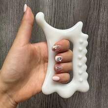 1PC Ceramic-Like Acrylic Thumb Scraper, Gua Sha Serrated Wave Board, Large Size, Deep Fascia, Facial Line Lifting, Acupoint Reflexology Massage - Porcelain White - View 8
