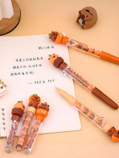 Kapybara stapelpenna, söt tecknad kapybaraformad kulspetspenna, 0,5 mm snabbtorkande, slätskrivande brevpapperspenna, snygga och estetiskt snygga brevpapper, kontorsmaterial, skolmaterial