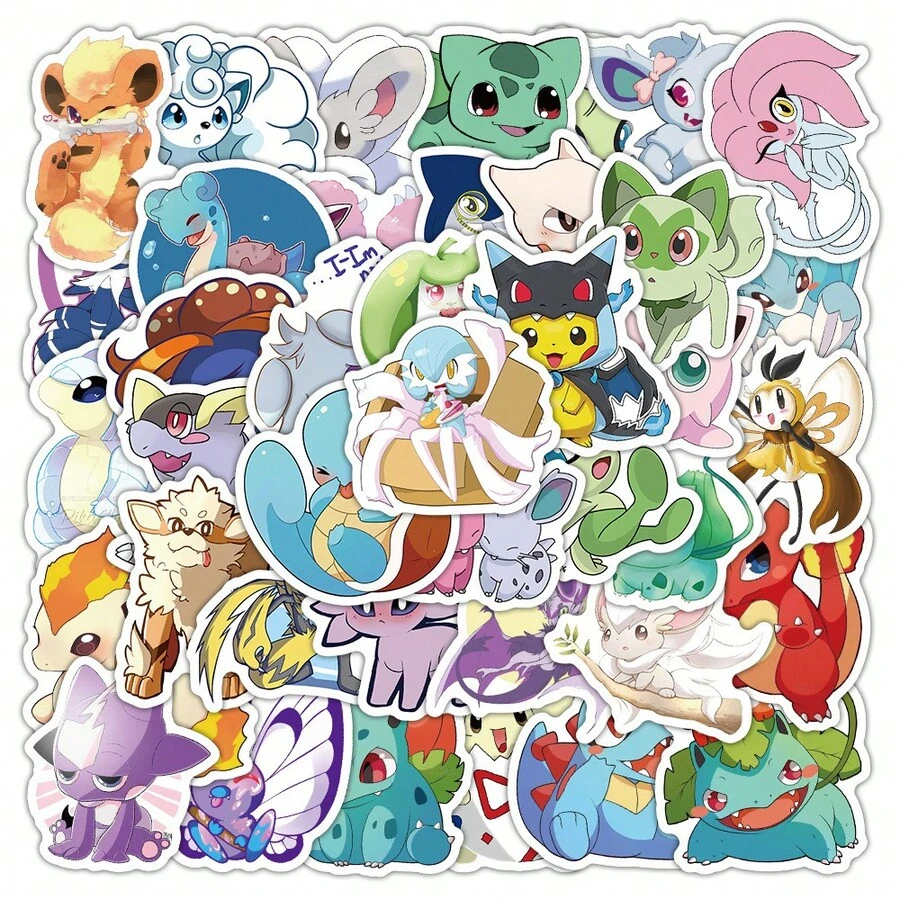 100/60pcs Of New Pet Pokemon Doodle Stickers, Waterproof Decals For Decorating Notebooks, Trolley Suitcases, Pikachu, Pokemon Pocket Monster Phone Cases, Handbook Materials, Waterproof Decals Random Style Delivery - Multicolor - View 1