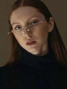 1pc Silver High-IQ Artistic Pearl Crystal Metal Eyeglass Frame, Fashionable Elegant Frameless Accessory For Street Style, Music Festivals