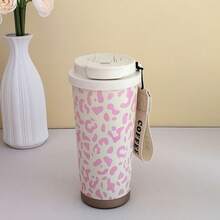 18oz Slim Stainless Steel Tumbler – Double-Wall Insulated Coffee Mug With Leopard Print & Glitter Lid, Leak-Proof Handle Cup, 304 Steel For Hot & Cold Drinks, Christmas Gift - 彩色 - 查看 8