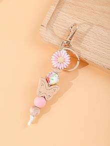 1pc Vintage Floral Daisy Beaded Keychain, Butterfly Decor, Cute Accessory For Daily Outfit - Multicolor - View 18
