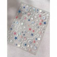 2 Sheet 5D Embossed Nail Art Stickers Se--Adhesive Nail Stickers For Summer Nail Art With Starfish Shell Design Colorful Nail Decals Conch Nail Supplies For Women Manicure Decorations - 樣式1 - 查看 6