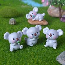 4pcs Cute Cartoon Grey Koala & Sloth Miniature Landscape Decor, Car Interior Desktop Ornament, Mini Resin Accessory For DIY Decoration - Koala Figurine - View 4
