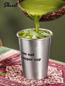 shoxil 1个350毫升（12盎司）不锈钢杯，标语杯，防碎杯，不易碎金属饮水杯，适用于家庭、办公室、餐厅 - 杯子 - 查看 4