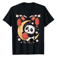 Chinese New Year Panda Lantern Blossom 2026 T-Shirtbody's Natural Curves Without Clinging, Offering A Balanced Mix Of Comfort And A Polished, Slimming Silhouette For Everyday Wear. - Black - View 1