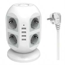 8-Way USB Power Strip With 8 USB Ports And Surge Protection, 2-Meter Long Power Strip With Double Switches For Home/Office - Phích cắm loại F của EU (220-240V) - Xem 8