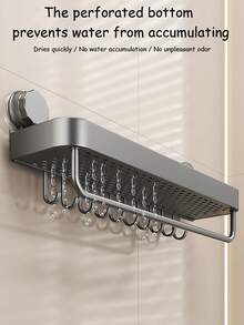 1pc Wall-Mounted Shower Caddy (With Suction Cups), With Towel Hooks, Space-Saving Bathroom Organizer For Shampoo, Soap, And Toiletries, Bathroom Shelf And Storage Box, Bathroom Tray