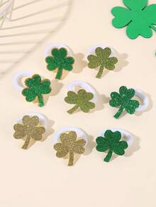 8pcs St. Patrick's Day Hair Ties Cute Sparkly Glitter Clover Rubber Bands Cute Shamrock Ponytail Holder Festive Hair Ring Lucky Clover Hair Rope Kids Baby Hair Accessories - Green - View 3