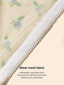 4 PCS Women's Low-Rise Thongs - Adjustable Waist Straps, Ditsy Floral Mesh Fabric, Sheer Romantic Lingerie Set - Multicolor - View 5