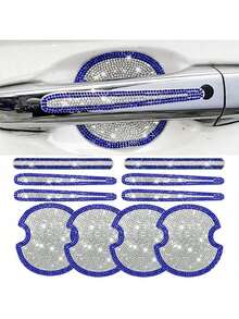 10 piezas Pegatinas de coche con brillantes rhinestones - Pegatinas para manijas de puertas de coche - Pegatinas para puertas de coche - Pegatinas decorativas para espejos retrovisores de coche - Pegatinas protectoras para cuencos de puertas de coche - Pegatinas antiarañazos y antichoques - diamantes de imitación brillantes - Ver 16