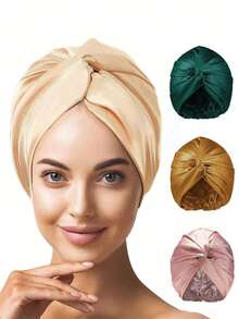 1/3pcs Adjustable Silk Satin Sleep Cap, Double Layer Design, Silk Hair Wrap, Suitable For Curly/Natural Braid/Straight Hair, Unisex Sleep Bonnet - Multicolor - View 11