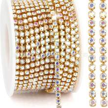 1米/3米/10米（直径0.3厘米）金色底座AB单排水晶水钻链，多功能DIY水晶爪链，适用于服装、鞋子、包包装饰 - 金色AB - 查看 5