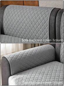 1件几何纹理纯色天鹅绒绗缝沙发垫，简约风格，防滑柔软，多功能防污防尘，节日装饰沙发垫，靠背套，扶手套，四季皆宜 - 灰色 - 查看 7