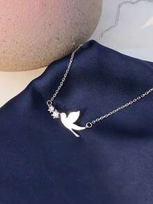 1 pieza Collar con colgante de rhinestone minimalista y elegante, diseño delicado y elegante, adecuado para uso diario y de fiesta de las mujeres - Palomas blancas - Ver 1