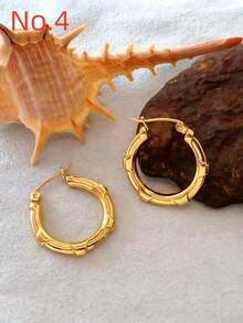 18pcs Women's Stainless Steel Earrings 18K Gold Plated Thick Small Hoop Earrings, Delicate Simple Open Hoop Earrings, Suitable For Women's Gifts - Gold - View 7