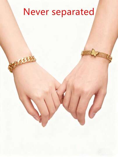 1 par de pulsera de pareja elegante y de alta calidad, con diseño de mariposa hueca con malla mate y pulsera clásica de eslabones cubanos, ideal para regalos de vacaciones y el Día de San Valentín