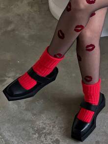 1pc Black Sexy Lip Print Thin Pantyhose - Black - View 4