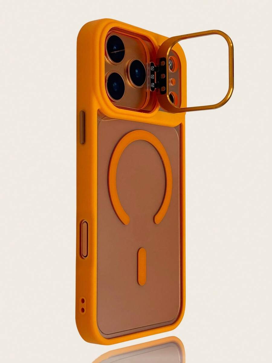 Luxury Magnetic Wireless Charging Hidden Lens Frame Bracket Transparent Phone Case Compatible With 17 Pro Max Air 16 15 14 13 12 11 Pro Max Plus Creativity Support Stand Clear Protective Cover