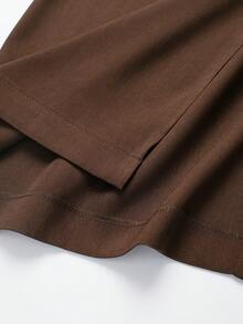 Women's Retro Asymmetric Hem A-Line Midi Skirt, Suitable For Daily Commute - Brown - View 5