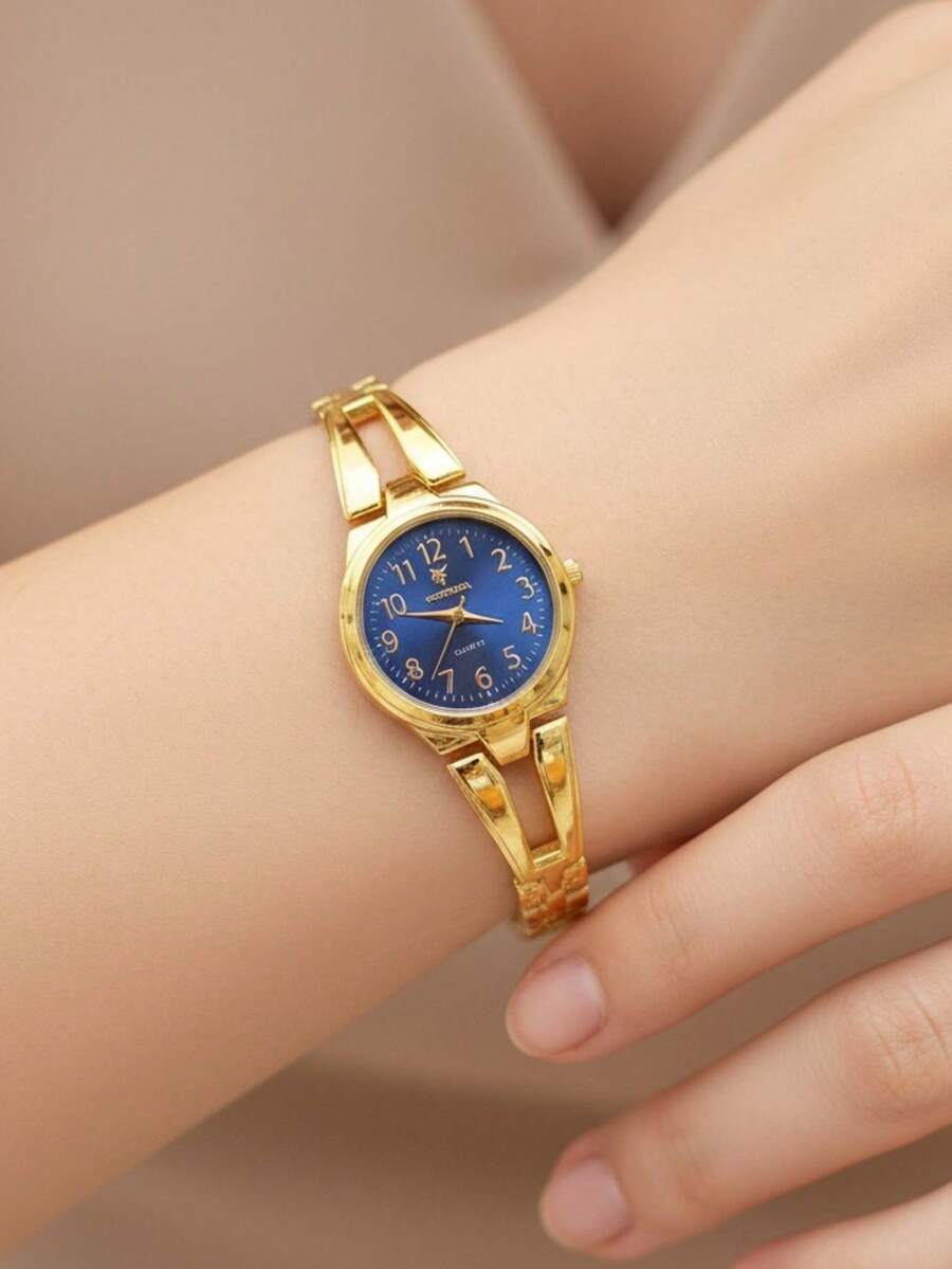 Potenzia Women's Mini Elegant Waterproof Watch Beautiful Gold Steel Bracelet - Màu xanh lam - Xem 1