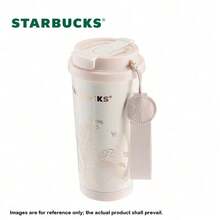 Starbucks Beige Lily Of The Valley Style Travel Mug, 500ml Lightweight Insulated Mug, Direct Drinking Straw, Dual Drinking Spouts, Compatible With Car Cup Holders, One-Handed Opening And Closing Design For Convenient Car Use. - Beige - View 3