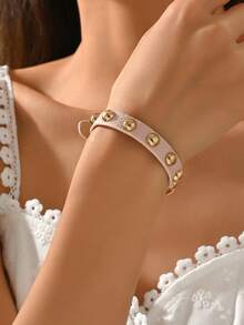 1件装女士朋克铆钉PU圆铆钉摩托车哥特Y2K可调节手链，适合日常佩戴 - 粉色 - 查看 2