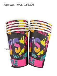 50 piezas/Set Suministros para fiesta con estilo retro de los 90 - Platos, vasos, servilletas desechables de papel con patrones nostálgicos y colores neón, vajilla perfecta para fiestas con tema de los 90, celebración de cumpleaños retro, eventos nostálgicos, decoración "estilo de los 90", incluye cinta de casete y mando de videojuego, artículos y esenciales para la fiesta - Multicolor - Ver 4