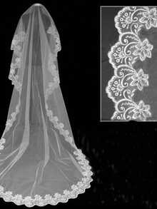 1 Peça Véu Longo de Noiva de Alta Qualidade de Camada Única de 3M, Acessório de Vestido de Casamento Estilo Francês Vintage - A - Visão 5