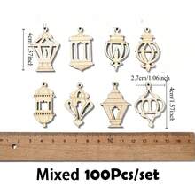25/100 piezas Siluetas de linterna de Ramadán de madera - Colgantes de madera sin teñir para manualidades DIY, arte islámico, decoración del hogar - Adornos de madera fabricados para celebraciones de Eid Al-Fitr - Multicolor - Ver 4
