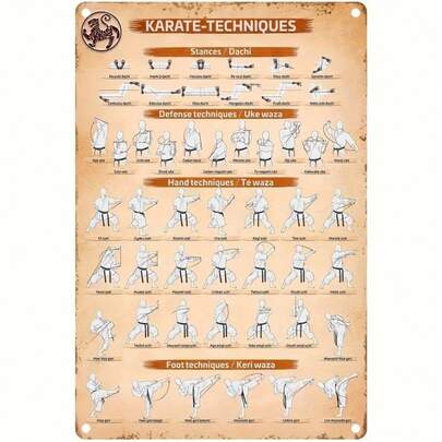'Vintage Karate Techniques Metal Tin Sign - Martial Arts Training Guide Wall Art For Dojo/Gym Retro Decor Enthusias'
