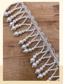 1 Pack Handmade Beaded Faux Pearl Tassel Pendant, DIY Lace Trim Accessory, Pearl Satin Ribbon Cuff Decoration, Suitable For Pendant Chain, Choker, Wedding Dress Accessory, Fabric, Hair Accessory And DIY Shoe Decor