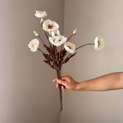 1pc Artificial Poppy Flowers, 4 Heads, Home Decor, 23.6 Inches (60cm) Wedding Bouquet.For Living Room, Bedroom, And Valentine's Day Mother's Day Wedding Faux Coral Autumn Thanksgiving Arrangement Artificial Decorative Imitation Flowers