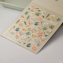 Peony Flower 5D Embossed Nail Stickers For Spring Nail Art Peony Nail Decals Rhinestones Nail Art Stickers With Gold Leaf Artificial Nails Supplies For Women Manicure Decorations - 風格10 - 查看 5
