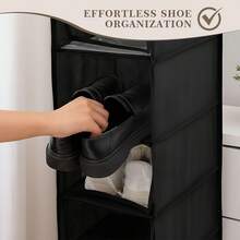 Euuztu Sadnyy 10-Shelf Hanging Closet Shelf Shoe Organizer With Dust Cover Hanging Closet Organizer Dorm Essentials Girls Boys Clothes Storage Hats And Handbags, 10 Kg Load Capacity (Black) - 灰色 - 查看 2