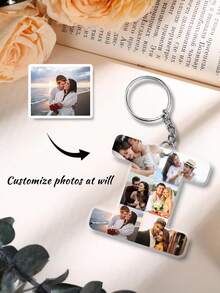1PC Customized Couple Photo 26 Letter Acrylic Keychain, Personalized Customize A-Z Letter And Couple Photo Keychain, Exquisite Carving Design, Customized Photo Keychain, Stainless Steel Open Key Ring, Perfect As Valentine's Day, Mother's Day, Father's Day, Anniversary, Birthday, Wedding Gift, Engraved - Multicolor - View 2